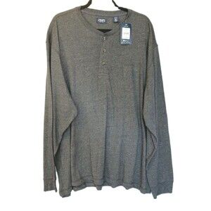 NWT Chaps Size 4XB Charcoal Long Sleeve 1/4 Button Henley Style Cotton T-Shirt